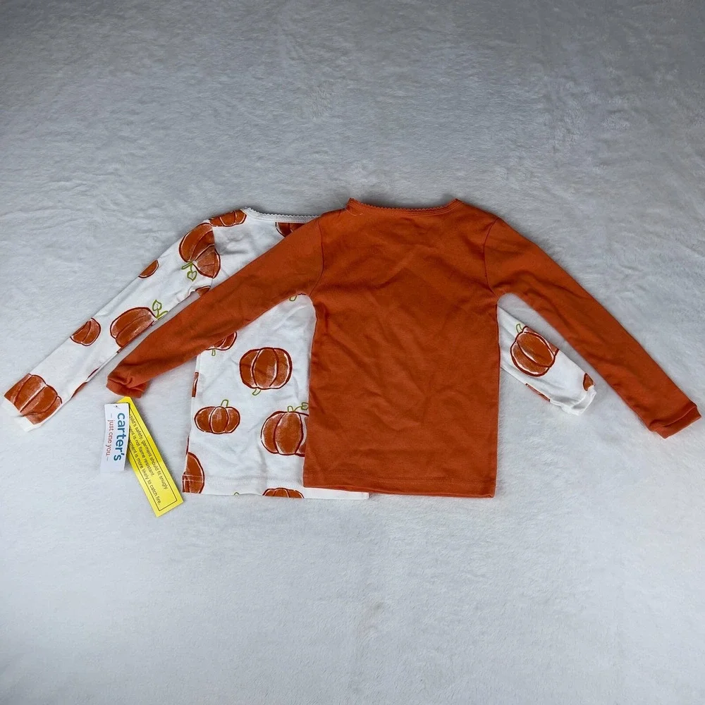 Lot of 2 Carter's PJ Tops Girls 3T White Orange‎ Ghosts & Pumpkins Long Sleeve